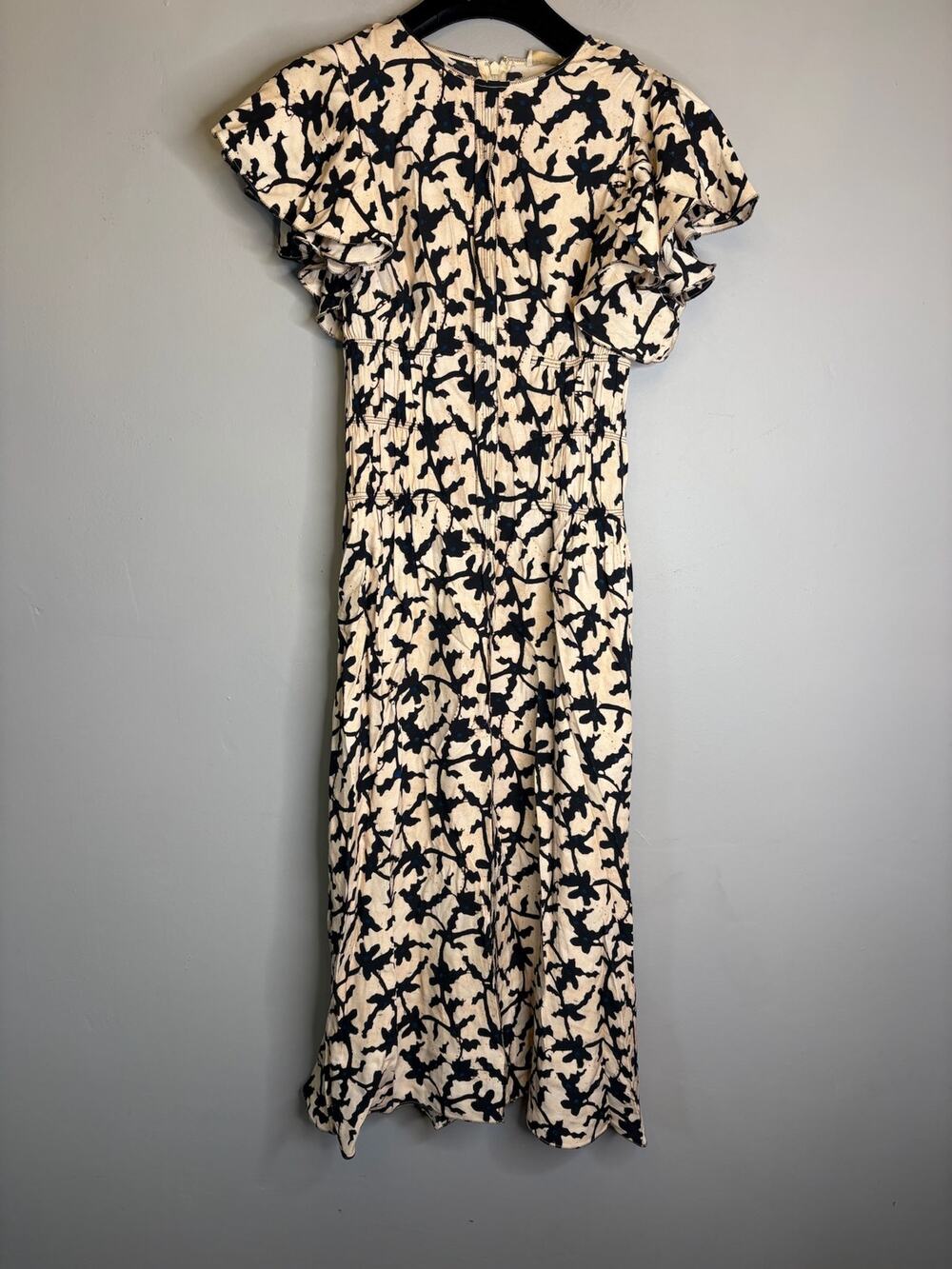 Ulla Johnson Floral Ruffle Tiered Midi Dress Cream Black Designer Dress XS